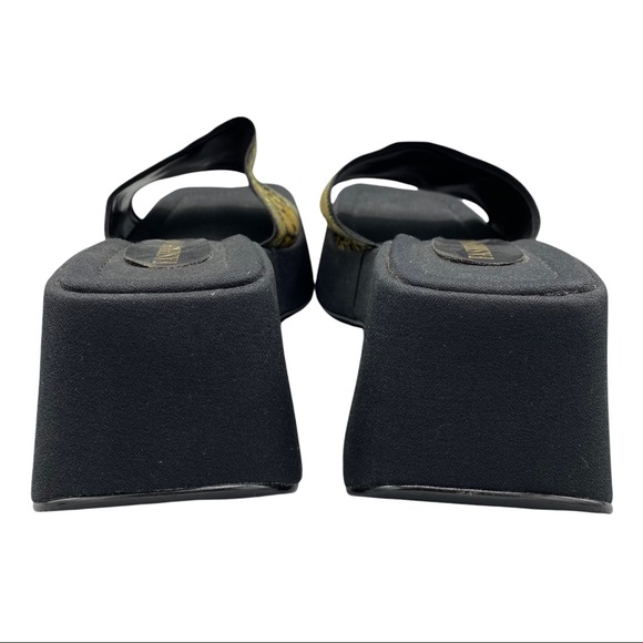 Vintage Fashion Bug Tapestry Black Square Toe Chunky Platform Slip On Sandals 9 - Picture 9 of 12